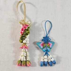 Thai Clay Flower Garland Malai + Korean Norigae Embroidered Hanging Decor